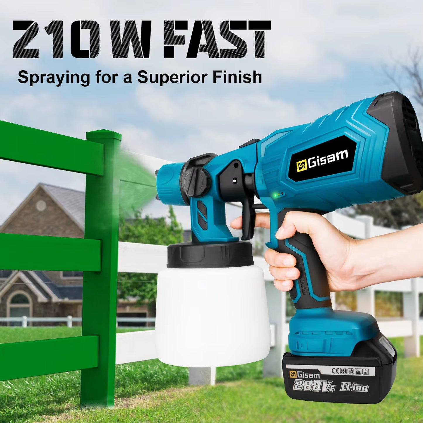 GISAM 1000ML Cordless Electric Spray Gun - HVLP Paint Sprayer for Auto, Furniture & Steel Coating (Tool Only - Makita 18V Battery Compatible)