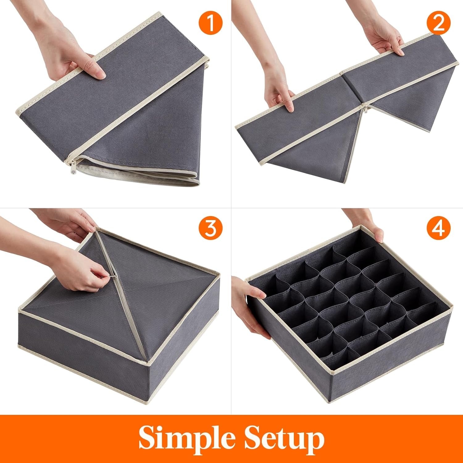 Closet Underwear Drawer Organizer Divider, 12 Pieces Fabric Foldable Dresser Organizers and Storage Bins for Storing Lingerie, Bra, Undies, Gray