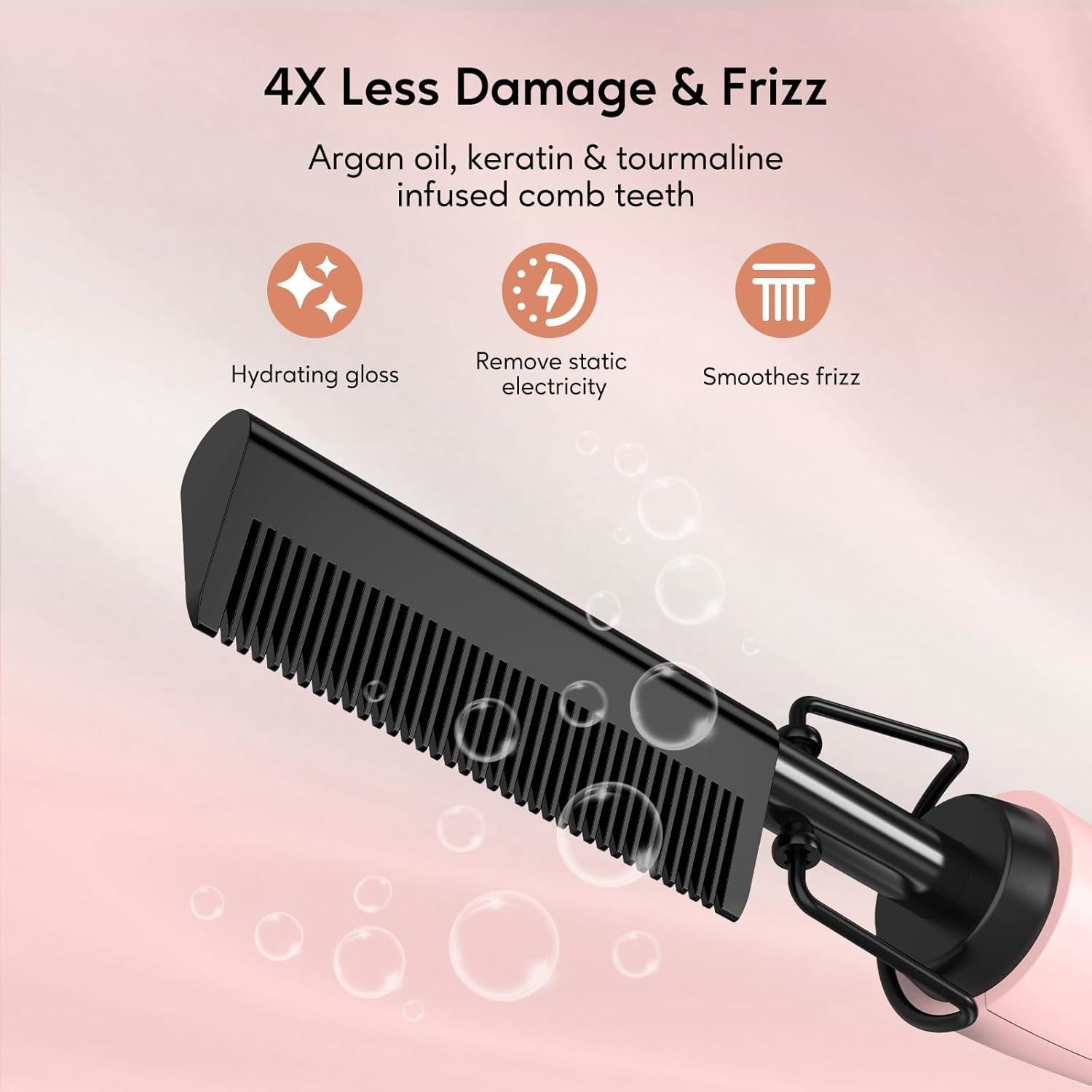 Electric Hot Comb by , Pressing Combs for Black Hair, Wigs & Beard, Anti-Scald Straightening Comb with Keratin & Argan Oil Infused Teeth, Temperatures Adjustable, 60 Min Auto Shut Off
