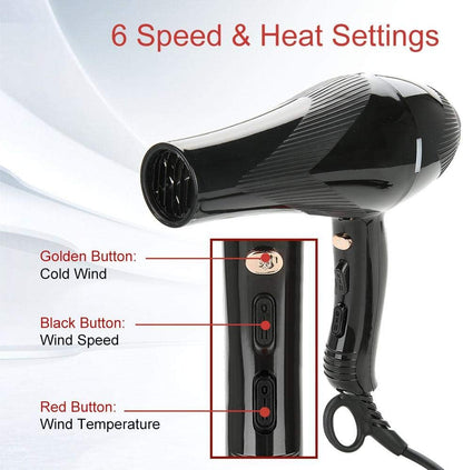 Hair Dryer with Diffuser 3000W, 3 Temperature Levels and 2 Speeds Hair Dryer Cold and Hot Air Blower Electric Hair Dryer
