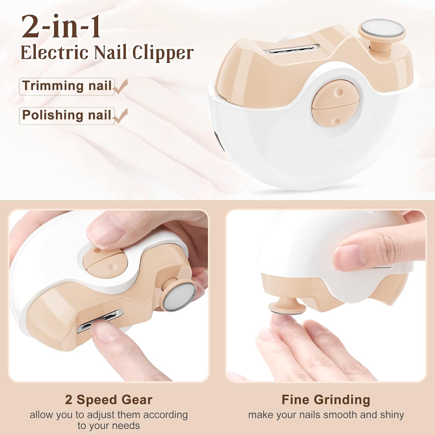 Electric Nail Clipper, 2 in 1 Fingernail Cutter and File, Automatic Nail Clippers with 2 Speeds and Nail Scraps Storage, USB Rechargeable Safety Fingernail Trimmer for Baby Kids Seniors Adult