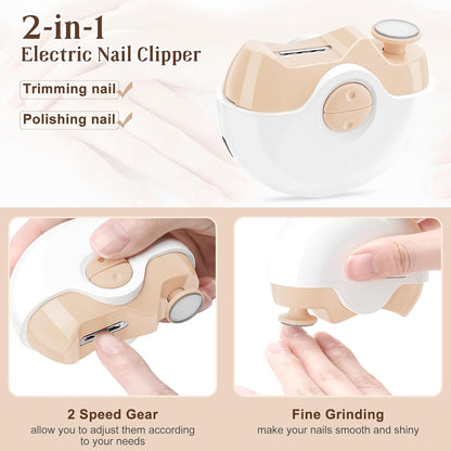 Electric Nail Clipper, 2 in 1 Fingernail Cutter and File, Automatic Nail Clippers with 2 Speeds and Nail Scraps Storage, USB Rechargeable Safety Fingernail Trimmer for Baby Kids Seniors Adult