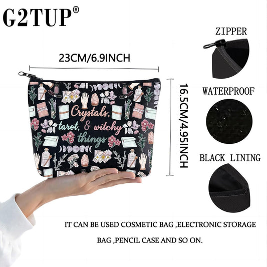 Witch Toiletry Bag for Crystals Tarot and Witchy Things Witchcraft Cosmetics Bag Halloween Witch Gift, Crystals Tarot New, Daily