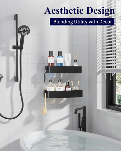Large Shower Caddy - 2 Pack Adhesive Shower Organizer, Drill-Free Shower Shelves for inside Shower, Rustproof Bathroom Shelf Shower Shelf for Bathroom, Black