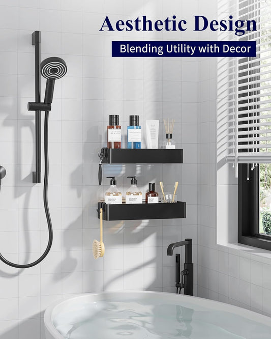 Large Shower Caddy - 2 Pack Adhesive Shower Organizer, Drill-Free Shower Shelves for inside Shower, Rustproof Bathroom Shelf Shower Shelf for Bathroom, Black