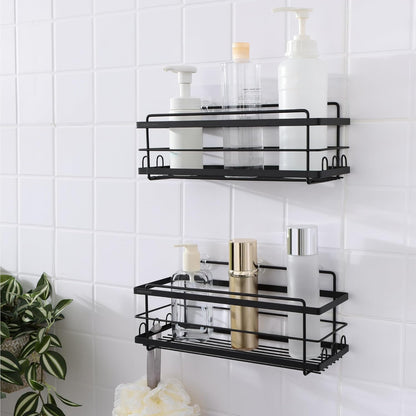 Iron Shower Caddies - Self Adhesive Bathroom Shelves for Showers - Wall Organizer Shampoo Holder Shelf - Peel and Stick on Caddy Bath Tub Rack - Pack of 2 Holders - Black