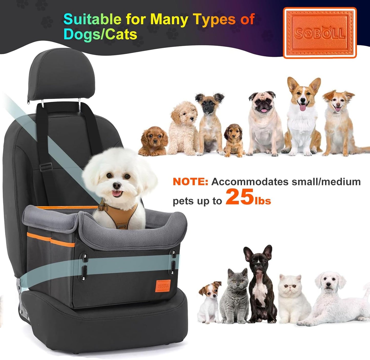 Petsport Dog Car Seat - Harness Booster Seat with Memory Foam, Waterproof for Small Dogs