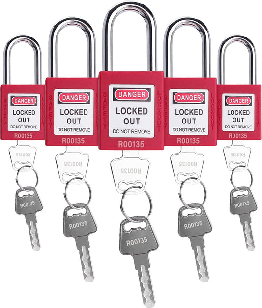 Lockout Tagout Locks, 5 Red Loto Locks Keyed Alike, Lock Out Tag Out Safety Padlocks, 2 Keys per Lock