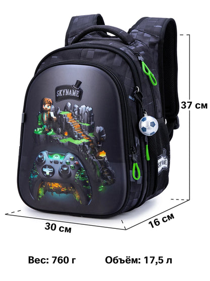 Space Explorer Waterproof School Backpack for Boys – Cartoon Gamer Edition