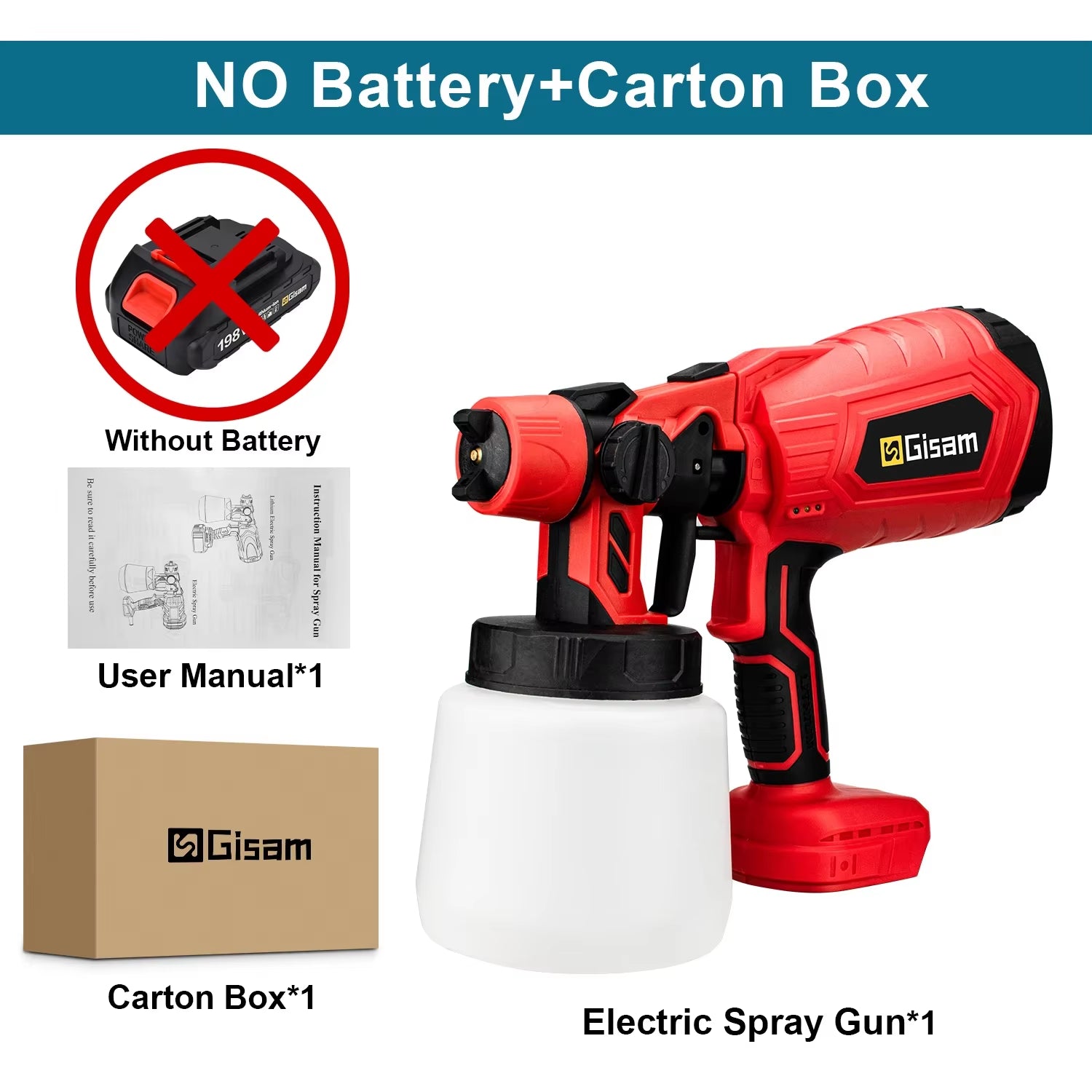 GISAM 1000ML Cordless Electric Spray Gun - HVLP Paint Sprayer for Auto, Furniture & Steel Coating (Tool Only - Makita 18V Battery Compatible)