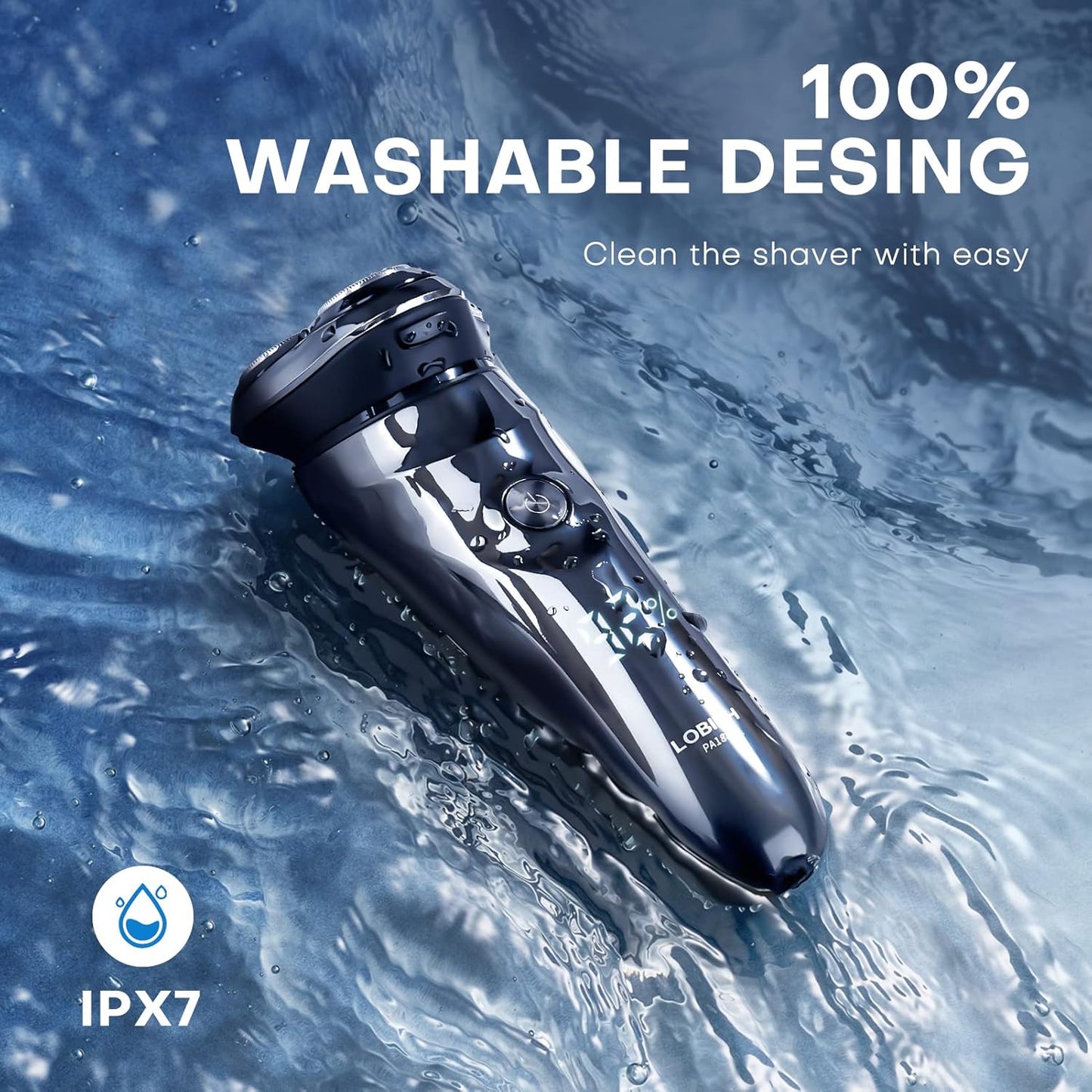 Electric Shaver for Men, 100% Washable Rotary Shaver, Rechargeable Electric Razor Wet & Dry Shaving with Pop-Up Trimmer, 1 Hour Fast Charging, 4D Floating Head, LCD Power Indicator - PA188 (Rotary Shaver)